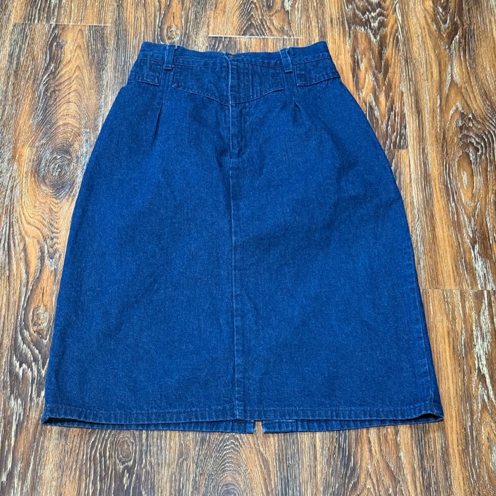 American Legends 12 Denim Skirt Womens Blue Vintage High Waist Pleated Midi USA